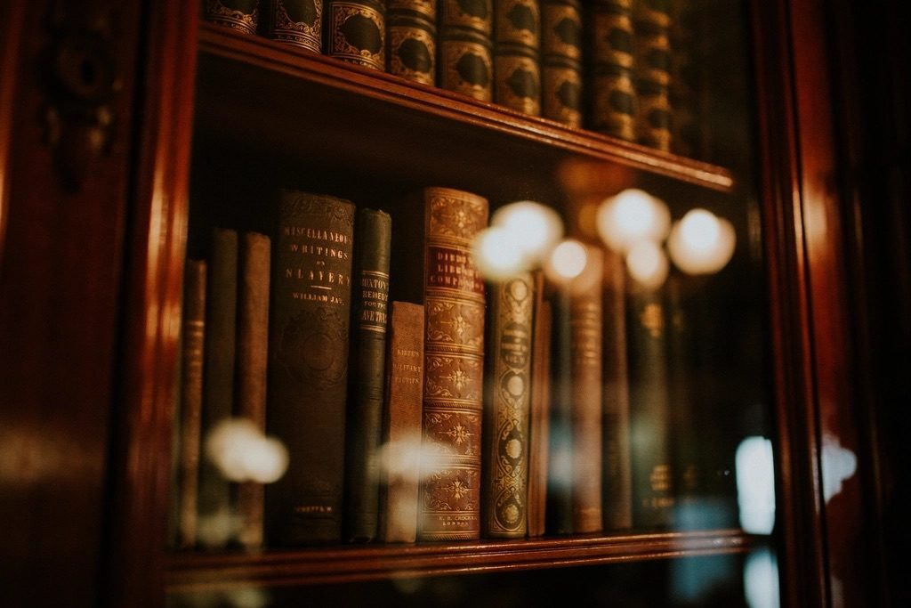 Shelves of bound legal reporters and case law volumes